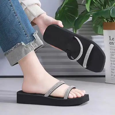 Black Rhinestone Slippers All-Match Sandals