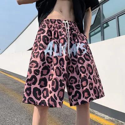 Men Leopard Print Beach Shorts Large Casual Pants