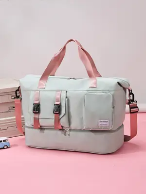 Large Capacity Fitness Sports Shoulder Bag Grey Pink