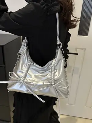 Black Bow Shoulder Bag for Girls 2024 Trendy Bucket