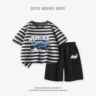 Boys Striped Cotton Shorts Set Summer New Kidsren
