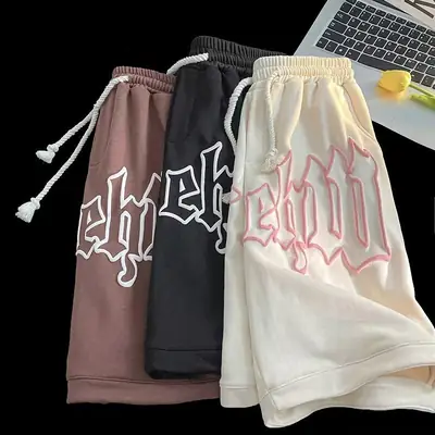 Men's Cream Foam Shorts with Pink Graphic Design