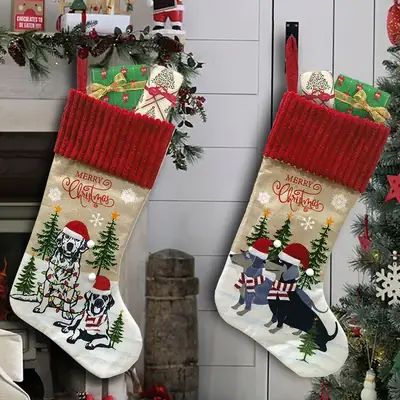 2025 Cross-Border Christmas Pet Stocking with Tree & Dog Design