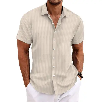 Men's Maroon Short Sleeve Shirt with Button Front