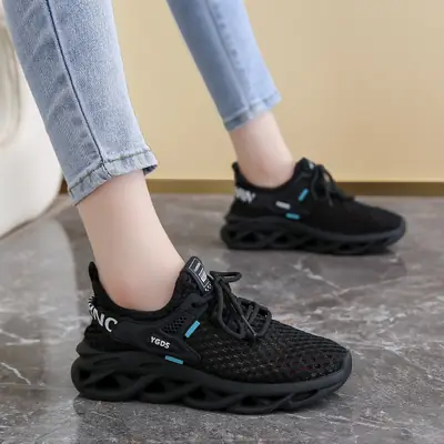 Women White Mesh Sports Shoes with Thick Sole