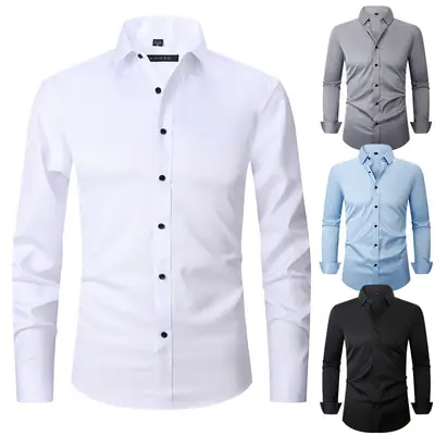 Men Long Sleeve Button Down Business Shirt Light Lavender