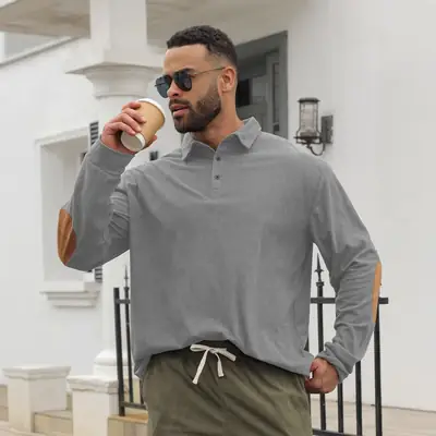 Men's Long Sleeve Polo Shirt Navy Blue Collar 2026