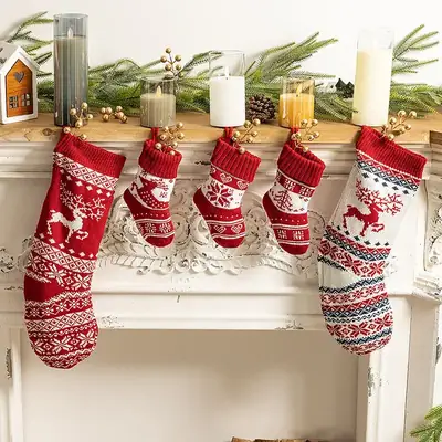 Red Knitted Christmas Stockings for Home Decor