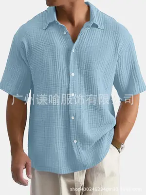 Men's Plus Size Cotton Shirts Summer Button Collar