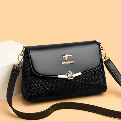 Red Embossed Women's Crossbody Bag with Gold Logo