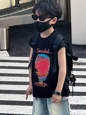 Boys Sleeveless T-Shirt Black 2025 Summer Kids