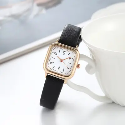 Women's Green Leather Square Watch with Rose Gold Case
