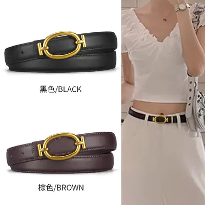 Women's Brown Leather Belt with Gold Buckle 105cm