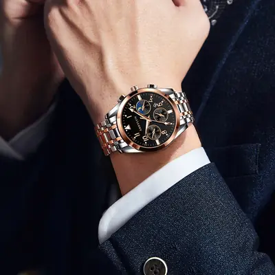 Abbylun Men's Chronograph Watch with Calendar & Leather Strap