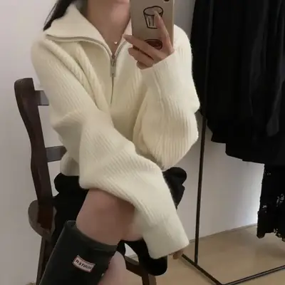 Black Korean Style Turtleneck Pullover Sweater Women 2024 Winter