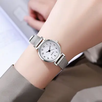 Women's Silver Mesh Watch with White Dial