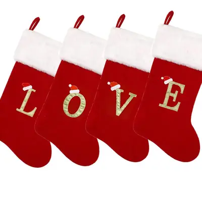 Red Knitted Christmas Stocking with Embroidered Letter J