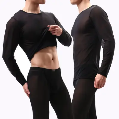 Purple Long Sleeve Mesh T-Shirt for Men