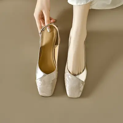 Green Square Toe Baotou Sandals Women