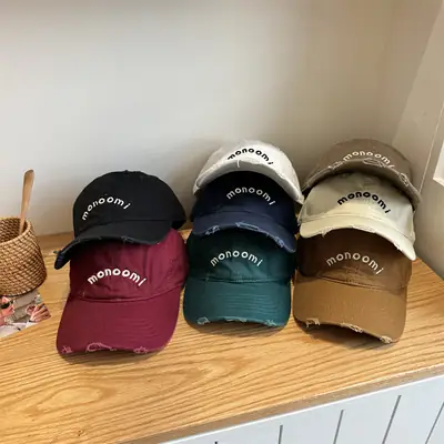 Black Washed Baseball Cap with Letter Embroidery for Men
