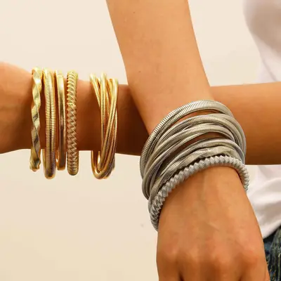 European and American Exaggerated Personality Wide-brimmed Spring Bracelet Women's Spiral Stripe Geometric Snake Chain Bracelet Cross-border Jewelry
