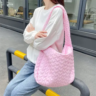Japanese Quilted Heart Cotton Crossbody Bag for Women