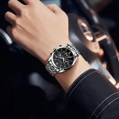 Abbylun Men's Chronograph Watch Black Leather Strap