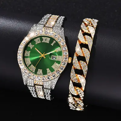 Full Diamond Red Roman Dial Women's Wristwatch