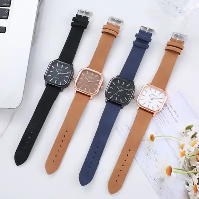 Women's Quartz Watch with Frosted Band & Rose Gold Square Dial