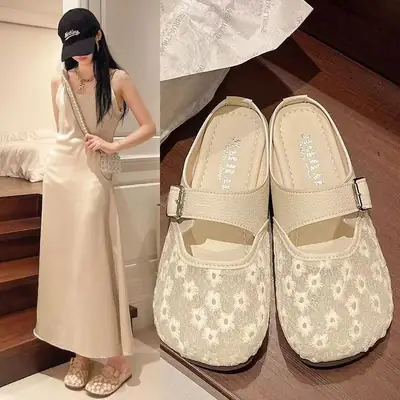 Women's Lace Baotou Half Slippers Summer Sandals