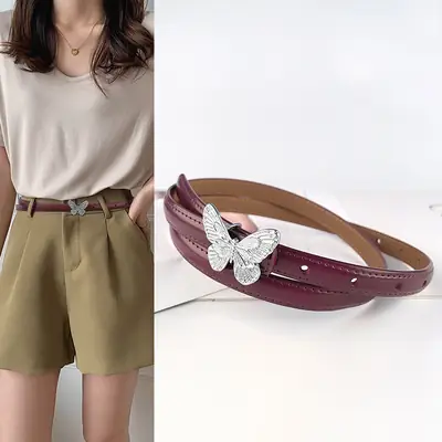 Women's Black Butterfly Belt with Thin Leather Belt