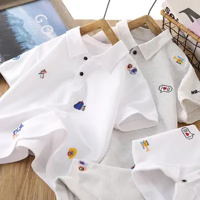 2025 Summer Boys Polo T-Shirt White Cotton