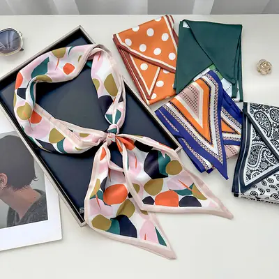 New Silk Scarf with Black White Pattern for Women
