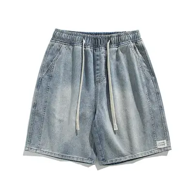Men Denim Shorts Light Blue Wide Leg Casual