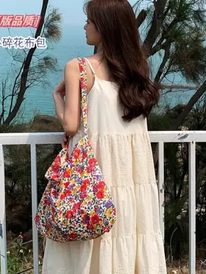 Vintage Floral Canvas Shoulder Bag Spring Summer New Fresh Girl Style Large Capacity Tote Bag