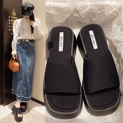 Women Black Thick Platform Sandals Summer