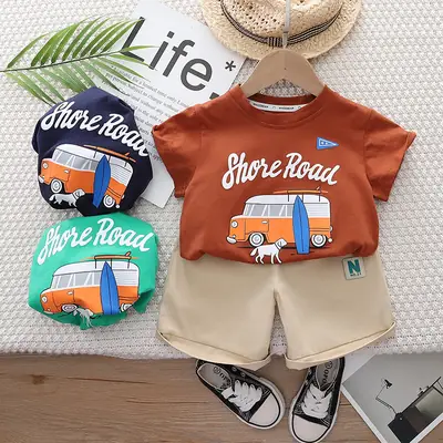 Boys Summer T-Shirt Shorts Set Small Cyber Print