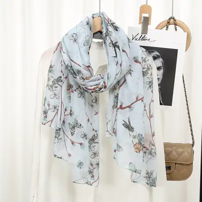 2024 New Bali Yarn Printed Scarf Women's Spring Summer Flower