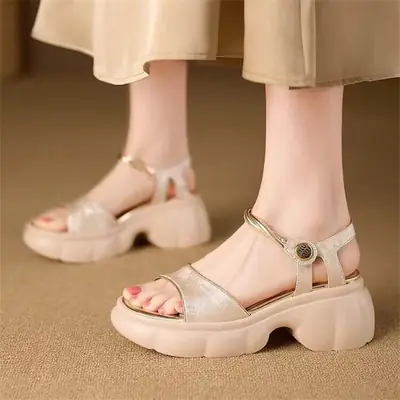Green Leather Open Toe Platform Sandals for Women