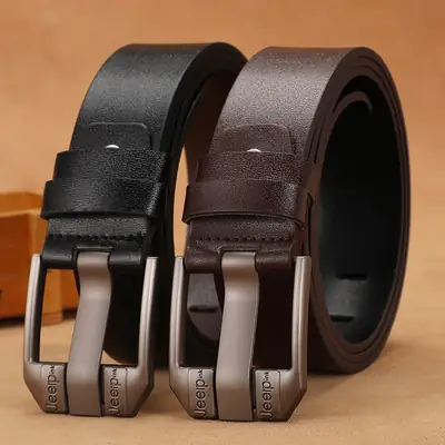 Men's Vintage Brown Leather Belt with Silver Buckle
