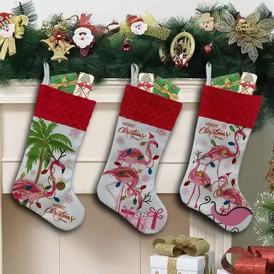 Christmas Stockings Set with Palm & Flower Design