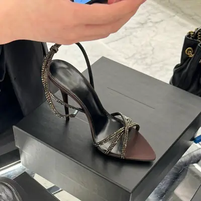 New Rhinestone High Heel Sandals for Women Brown