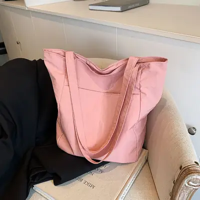 Large Capacity Beige Fabric Tote Bag for Women