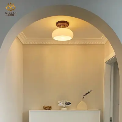 Corridor Light, Aisle Light, Light Luxury Walnut Brass Chinese Ceiling Light, Retro Wabi-Sabi Style Entrance Balcony Light