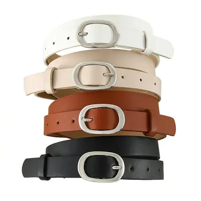 New Women's Belt Oval Silver Buckle All-match
