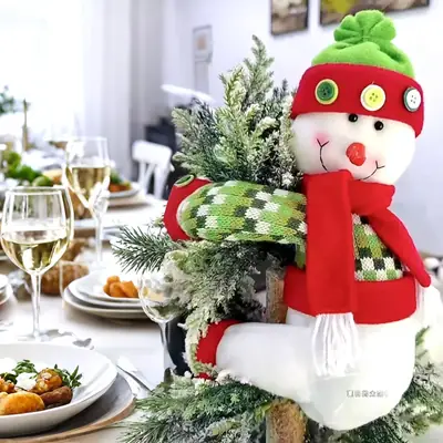 Knitted Snowman Christmas Decorator Red Green