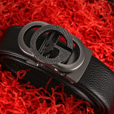 New Men's Black Leather Belt with G-Shape Buckle