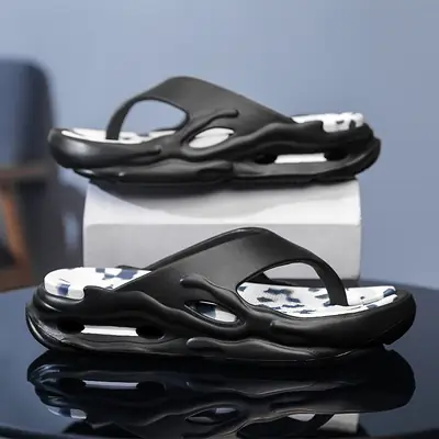 Men's Black Air Cushion Flip Flops 5.0cm Thick