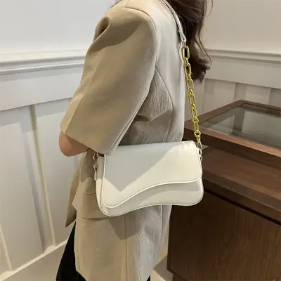 White Square Crossbody Bag with Gold Chain