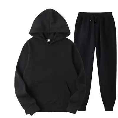 White Men's Hooded Sweatshirt & Pants Set Winter Casual